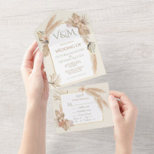 Pampas Grass & Palm Leaves with Orchids Wedding Al All In One Invitation