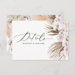 Pampas grass palm orchid modern rustic details RSVP card