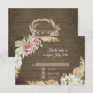 Pampas Grass Palm Pink Floral Rustic Foliage RSVP Card