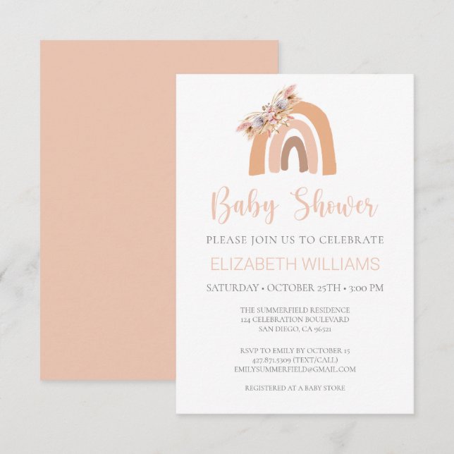 Pampas Grass Pastel Pink Rainbow Baby Shower Invit Invitation (Front/Back)