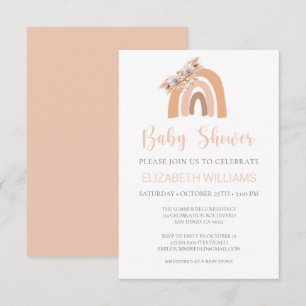 Pampas Grass Pastel Pink Rainbow Baby Shower Invit Invitation
