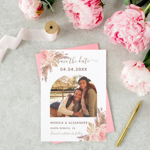 Pampas grass photo blush wedding Save the Date