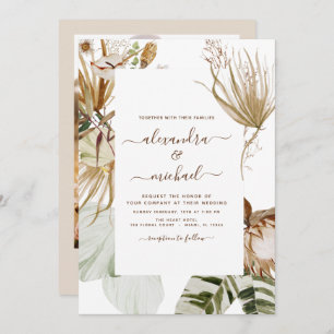 Pampas Grass Photo Bohemian Boho Tropical Wedding Invitation