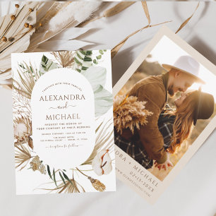 Pampas Grass Photo Bohemian Boho Tropical Wedding Invitation