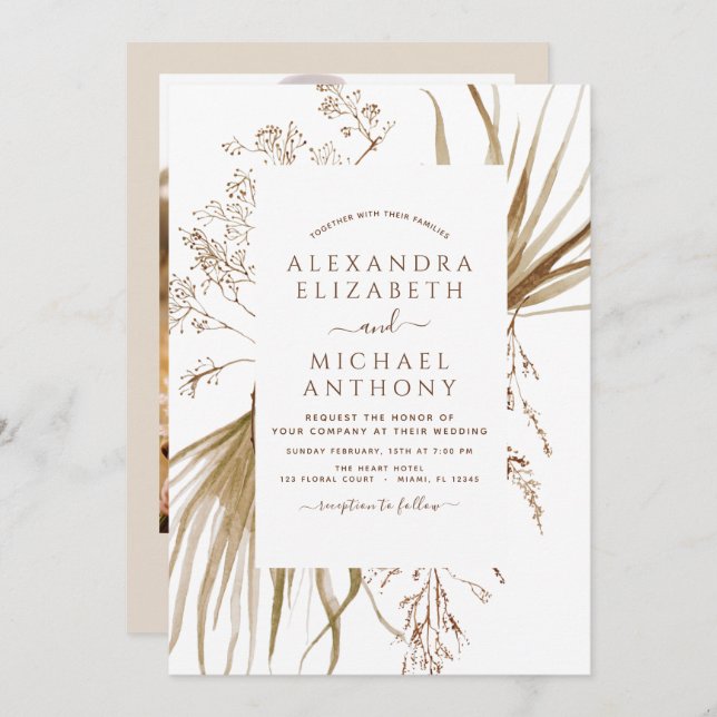 Pampas Grass Photo Bohemian Boho Wedding Invitation (Front/Back)