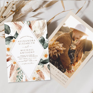 Pampas Grass Photo Boho Bohemian Wedding Invitatio Invitation