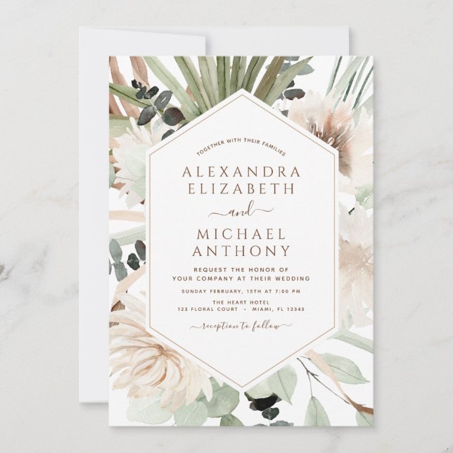 Pampas Grass Photo Boho Eucalyptus Wedding Invitation (Front)