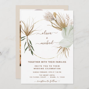 Pampas Grass Photo Boho Tropical Wedding Invitation