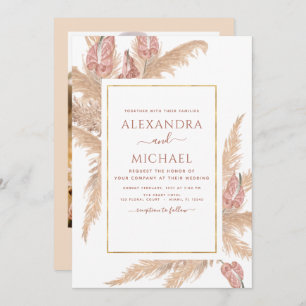 Pampas Grass Photo Boho Tropical Wedding Invitation