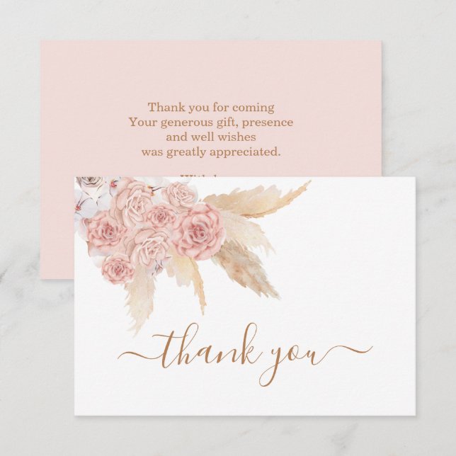 Pampas Grass Pink boho thank you Note Cards (Front/Back)
