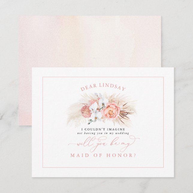 Pampas Grass Pink Bridesmaid Proposal Invitation (Front/Back)