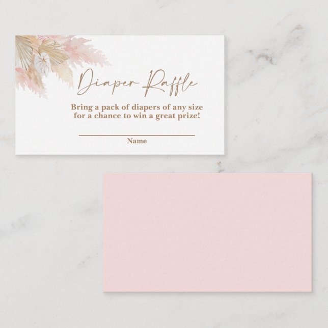 Pampas grass pink Diaper Raffle Enclosure Card (Front/Back)