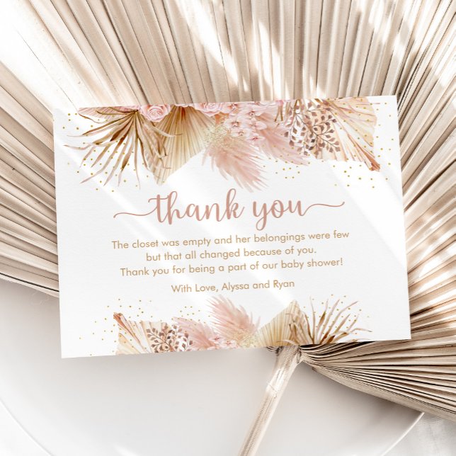 Pampas Grass Pink Floral Baby Shower Thank You Card (Creator Uploaded)