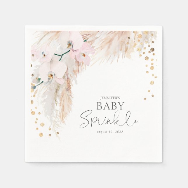 Pampas Grass Pink Floral Baby Sprinkle Napkin (Front)