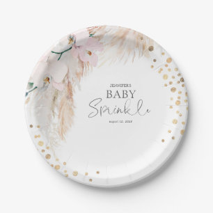 Pampas Grass Pink Floral Baby Sprinkle Paper Plate