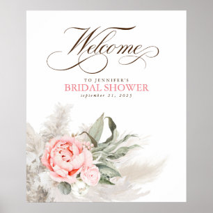 Pampas Grass Pink Floral Botanical Welcome Sign