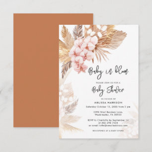 Pampas Grass Pink Floral Girl Baby Shower Invitation