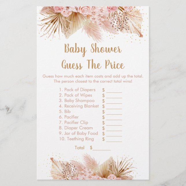 Pampas Grass Pink Floral Guess The Price Game (Front)