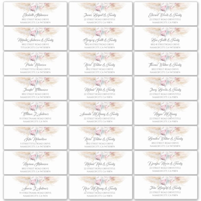 Pampas Grass Pink Floral Guest Name Address Labels (Front)