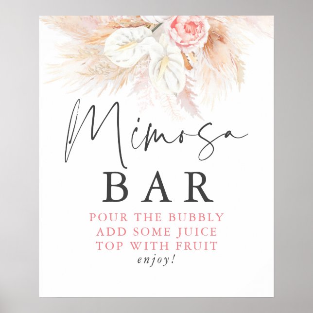 Pampas Grass Pink Floral Mimosa Bar Sign (Front)