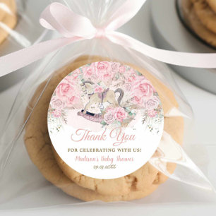 Pampas Grass Pink Floral Rocking Horse Baby Shower Classic Round Sticker