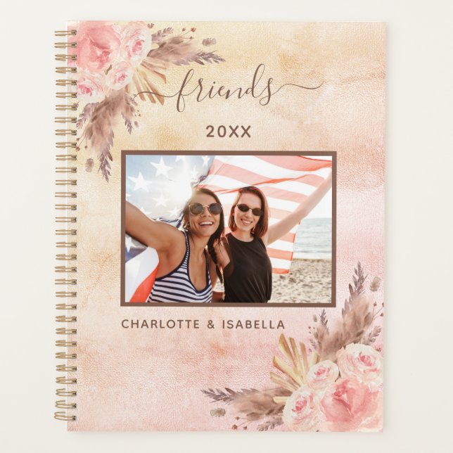 Pampas grass pink floral rose gold photo 2026 planner (Front)