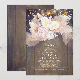 Pampas Grass Pink Floral Rustic Baby Shower Invitation