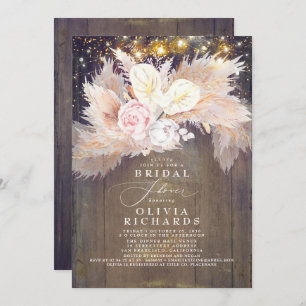 Pampas Grass Pink Floral Rustic Bridal Shower Invitation