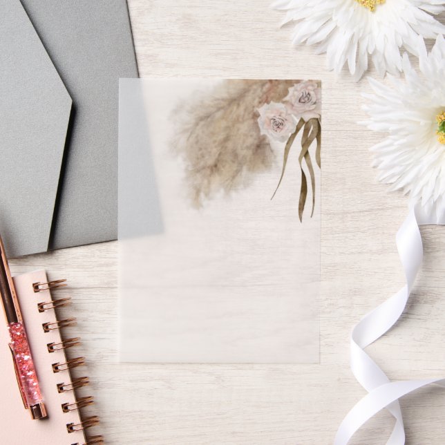 Pampas Grass Pink Floral Watercolor Vellum Invitations (Wedding)