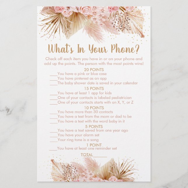 Pampas Grass Pink Floral What's In Your Phone Game (Front)