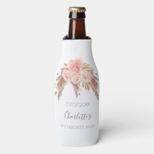 Pampas grass pink florals boho bachelorette party bottle cooler