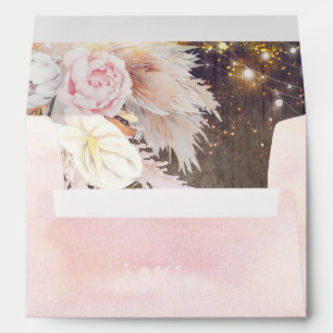 Pampas Grass Pink Flowers Rustic Wood  Envelope