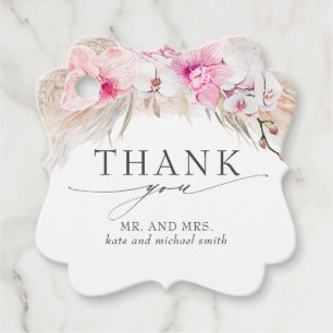 Pampas Grass Pink Flowers Wedding Thank You Favour Tags