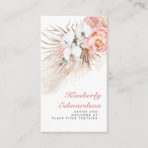 Pampas Grass Pink Flowers White Orchids Chic Business Card