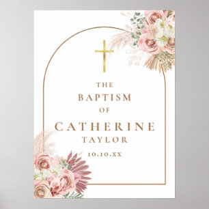 Pampas Grass Pink Gold Arch Baptism Sign