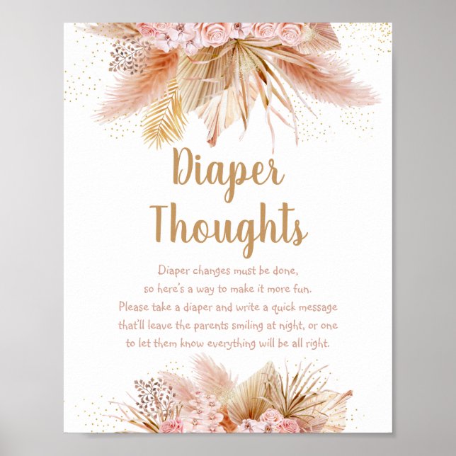 Pampas Grass Pink Gold Floral Baby Diaper Thoughts Poster (Front)