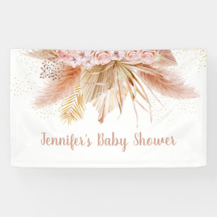 Pampas Grass Pink Gold Floral Baby Shower Banner