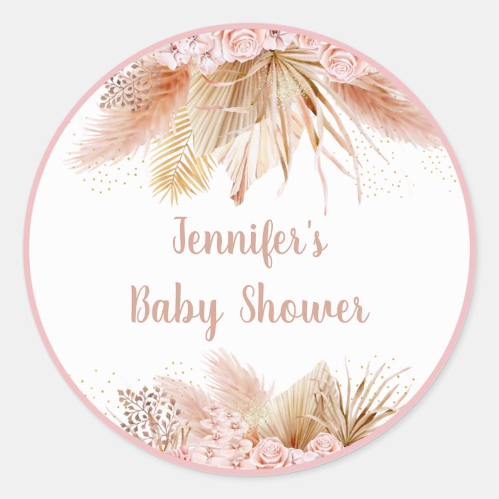 Pampas Grass Pink Gold Floral Baby Shower Classic Round Sticker