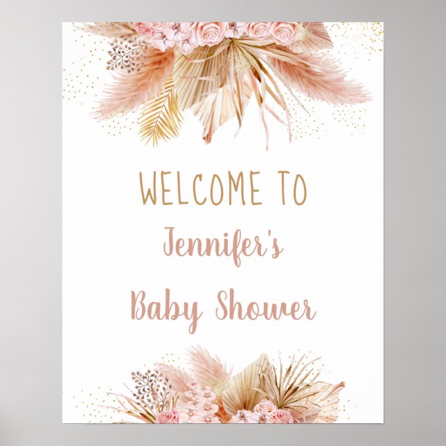 Pampas Grass Pink Gold Floral Baby Shower Poster (Front)