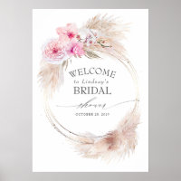 Pampas Grass Pink Orchids Bridal Shower Welcome