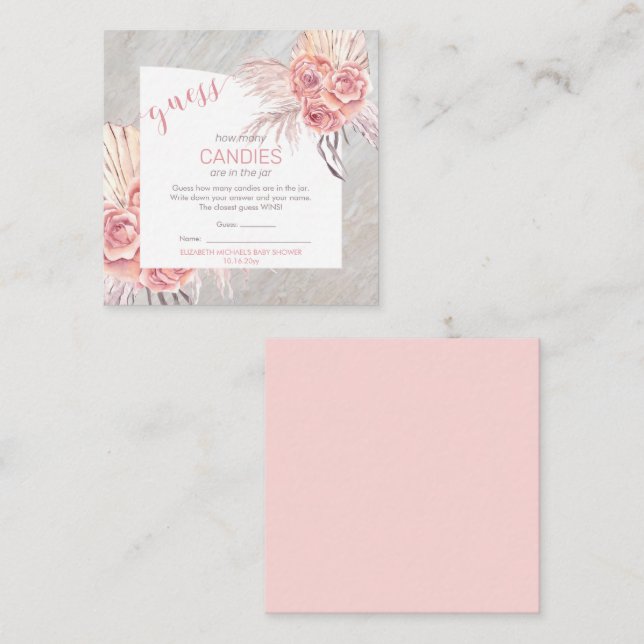 Pampas Grass Pink Rose Blooms | Candies in the Jar Enclosure Card (Front/Back)