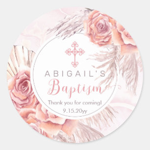 Pampas Grass  Pink Rose Blooms Girl Baptism Classic Round Sticker
