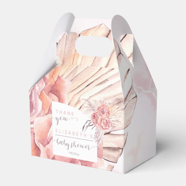 Pampas Grass | Pink Roses Baby Shower Favour Box (Front Side)