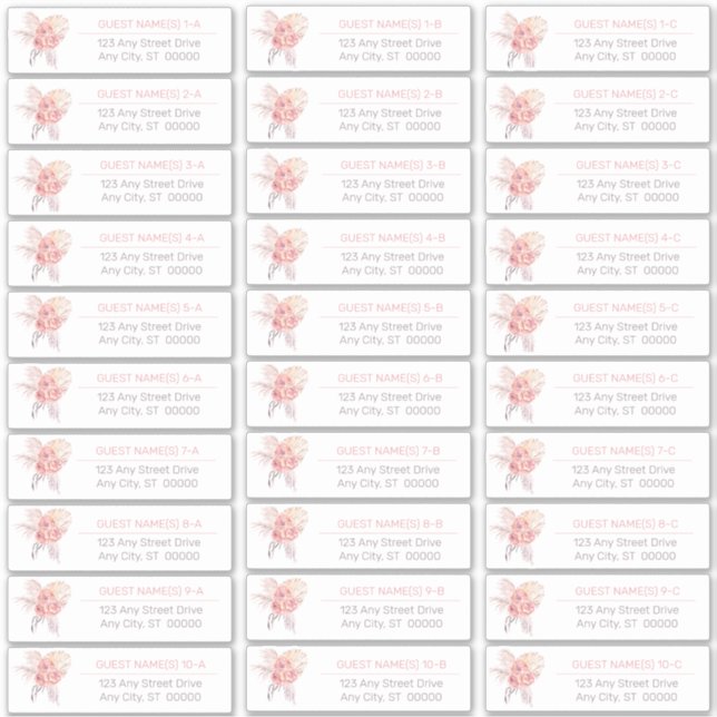 Pampas Grass | Pink Roses Guest Address List Stick (Front)