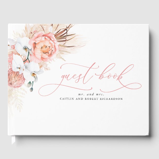 Pampas Grass Pink Wedding Guest Book (Front)