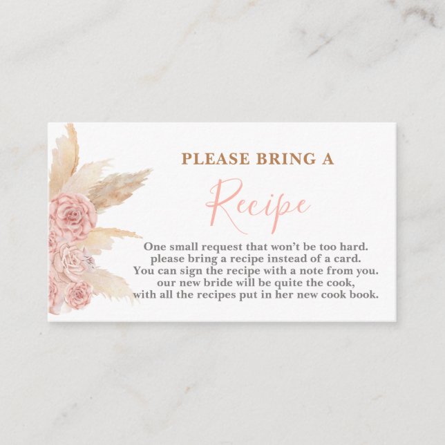 Pampas Grass PinkBridal Shower Recipe Card Request (Front)