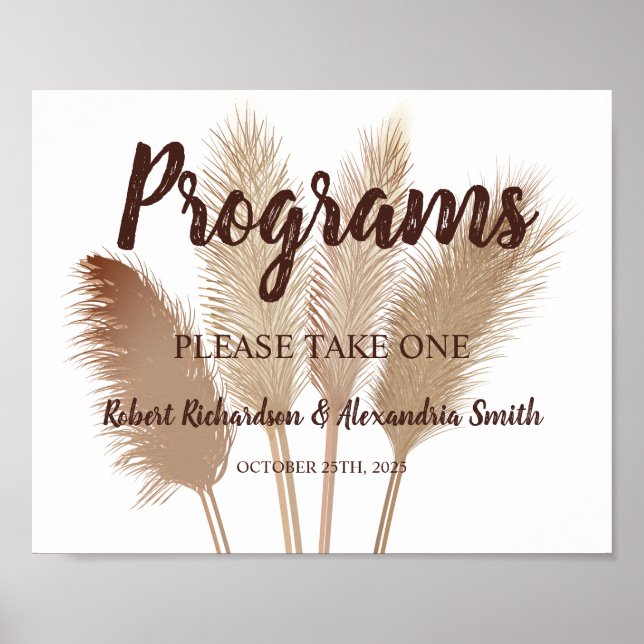 Pampas Grass Programs Wedding Ceremony Sign (Front)