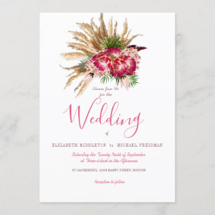 Pampas Grass Protea Floral Rustic Wedding Invitation