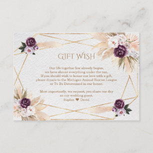 Pampas Grass Purple Flowers Wedding Gift Wish Enclosure Card