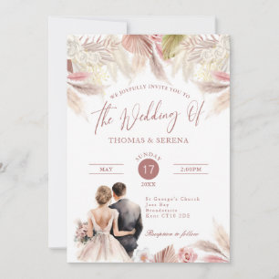 Pampas Grass QR Code RSVP Wedding Boho Invitation